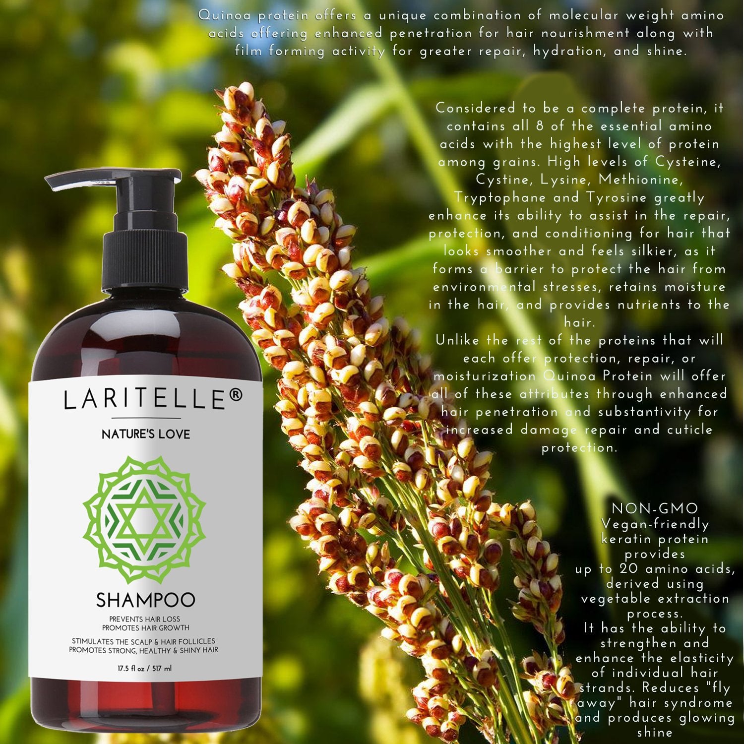 Laritelle Organic Shampoo 17 oz. Keratin, Rosemary, Grapefruit. Promotes Hair Growth, Prevents Hair Loss. GF